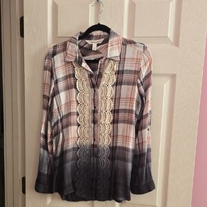 Tantrums Pink and Gray Plaid Shirt